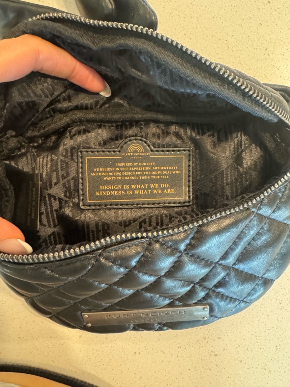 Kurt Geiger Black Quilted Leather Mini Belt Bag with Chain - Picture 3 of 3